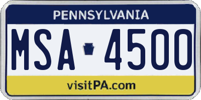 PA license plate MSA4500