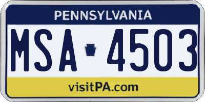 PA license plate MSA4503
