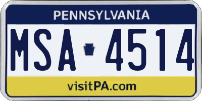 PA license plate MSA4514