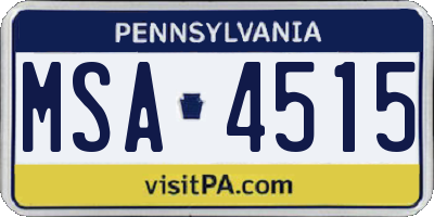 PA license plate MSA4515