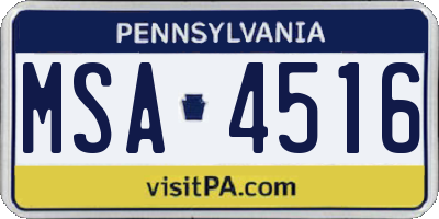 PA license plate MSA4516
