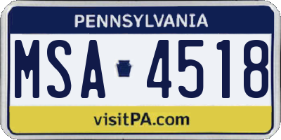 PA license plate MSA4518
