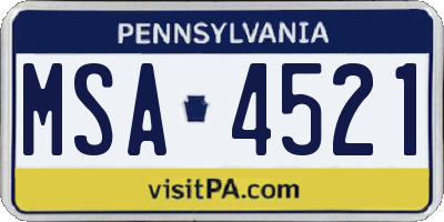 PA license plate MSA4521