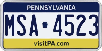 PA license plate MSA4523