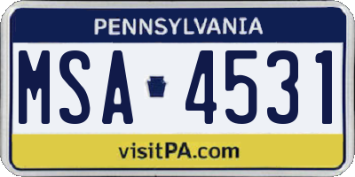 PA license plate MSA4531