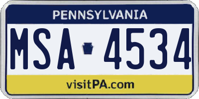 PA license plate MSA4534