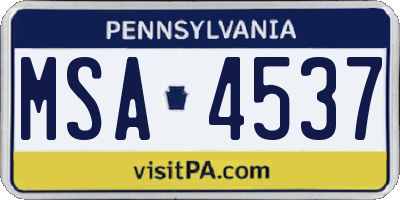 PA license plate MSA4537