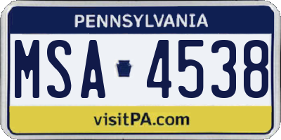PA license plate MSA4538
