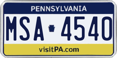 PA license plate MSA4540