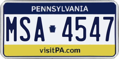 PA license plate MSA4547
