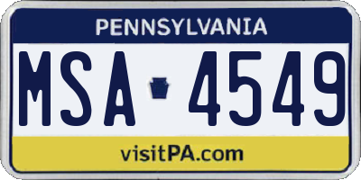 PA license plate MSA4549