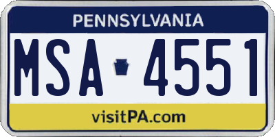 PA license plate MSA4551