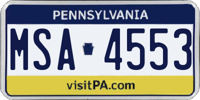 PA license plate MSA4553