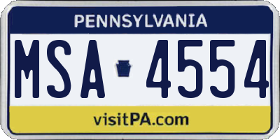 PA license plate MSA4554