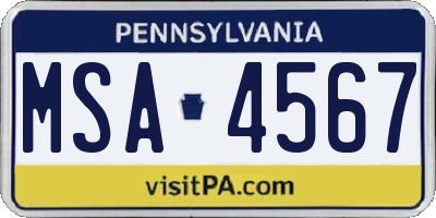 PA license plate MSA4567