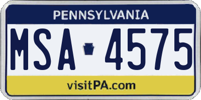 PA license plate MSA4575