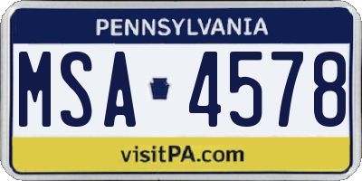 PA license plate MSA4578