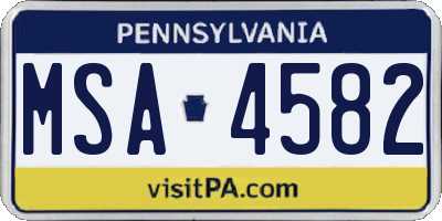 PA license plate MSA4582