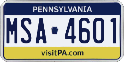 PA license plate MSA4601