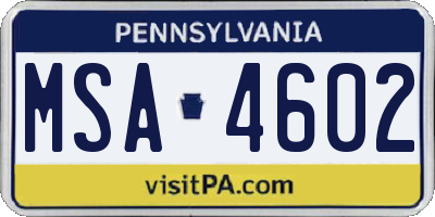 PA license plate MSA4602