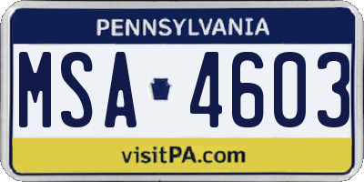 PA license plate MSA4603