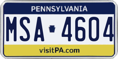 PA license plate MSA4604