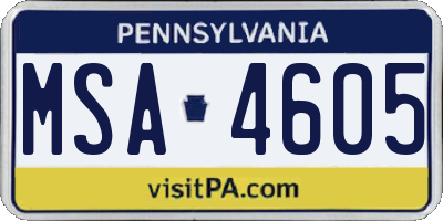 PA license plate MSA4605