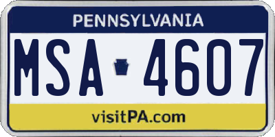 PA license plate MSA4607
