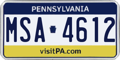 PA license plate MSA4612