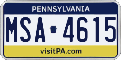 PA license plate MSA4615