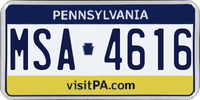 PA license plate MSA4616