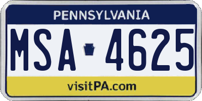 PA license plate MSA4625