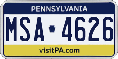 PA license plate MSA4626