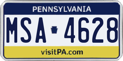 PA license plate MSA4628