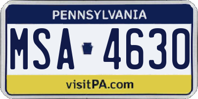 PA license plate MSA4630