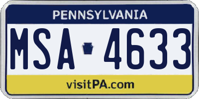 PA license plate MSA4633