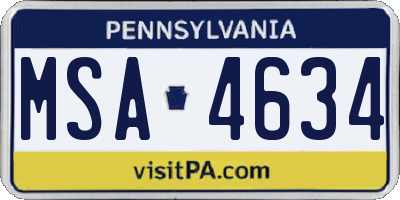 PA license plate MSA4634