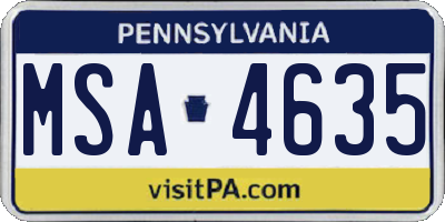 PA license plate MSA4635