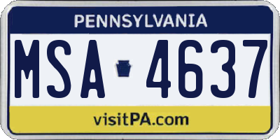PA license plate MSA4637