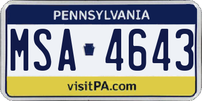 PA license plate MSA4643