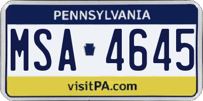 PA license plate MSA4645
