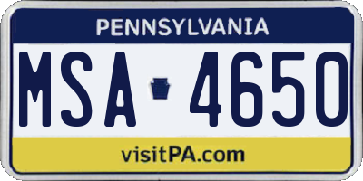 PA license plate MSA4650