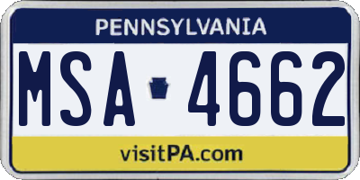 PA license plate MSA4662