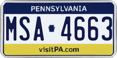PA license plate MSA4663