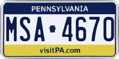 PA license plate MSA4670