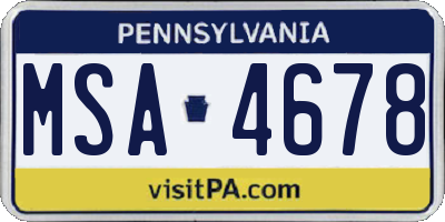 PA license plate MSA4678