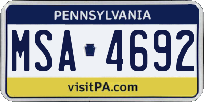 PA license plate MSA4692