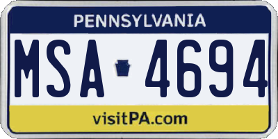 PA license plate MSA4694