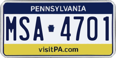 PA license plate MSA4701