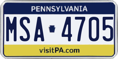 PA license plate MSA4705